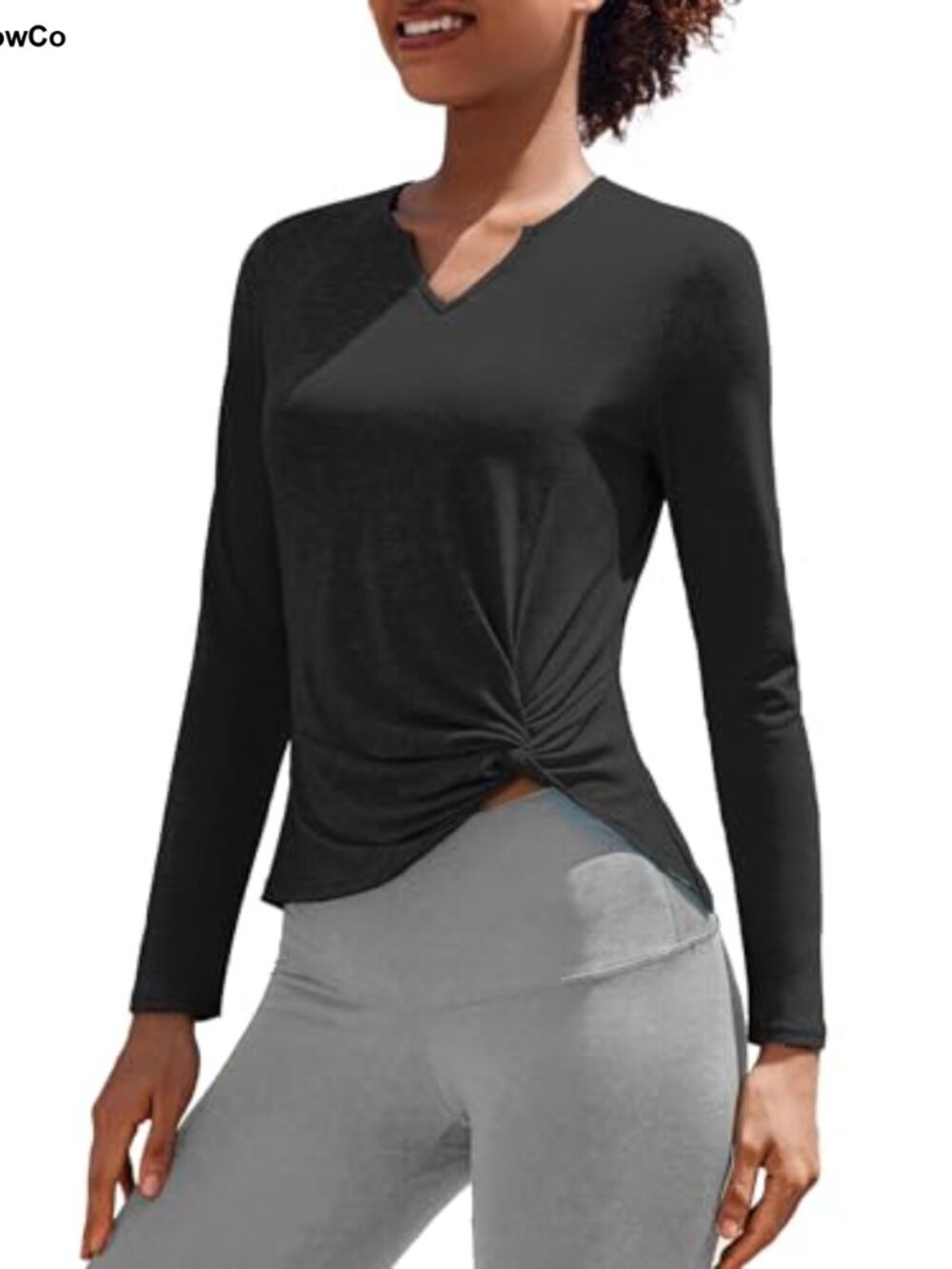 Women's Long Sleeve V Neck Twist Front Workout T-Shirt